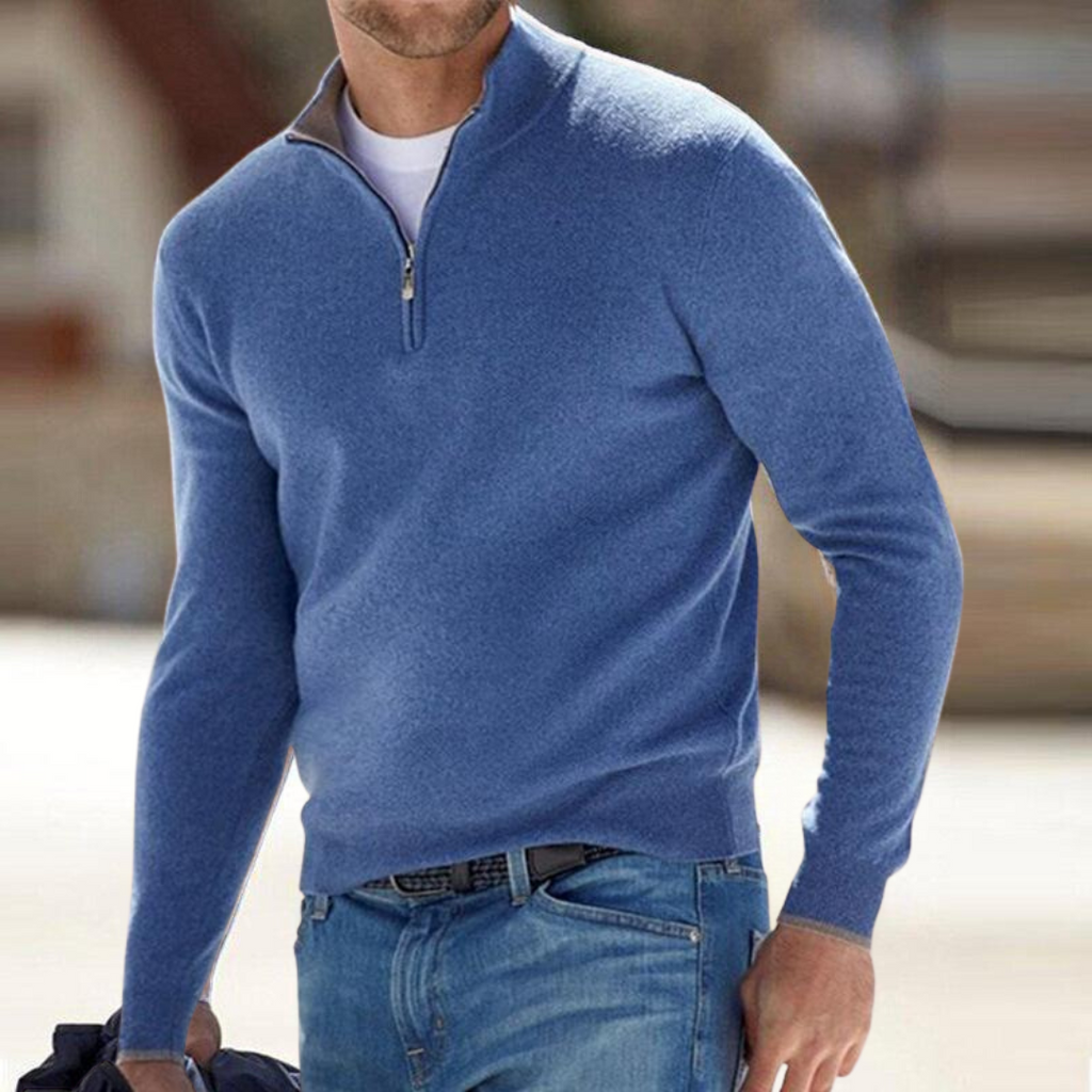 Men's Half-Zip Jumper | Ribbed Stand Collar | Regular Fit | Long Sleeves