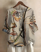 Women's Bohemian Top | Relaxed Flowy Fit with Round Neckline | Elbow-Length Sleeves and Tie Detail