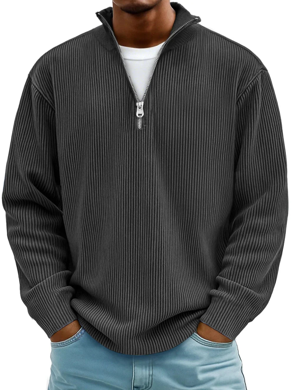 Men's Half-Zip Jumper | Structured Knit Texture | Relaxed, Shape-Retaining Fit