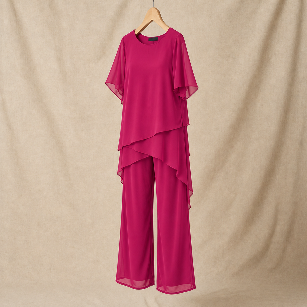 Women's Draped Layered Top and Wide-Leg Trousers Co-Ord Set | Tailored Fit