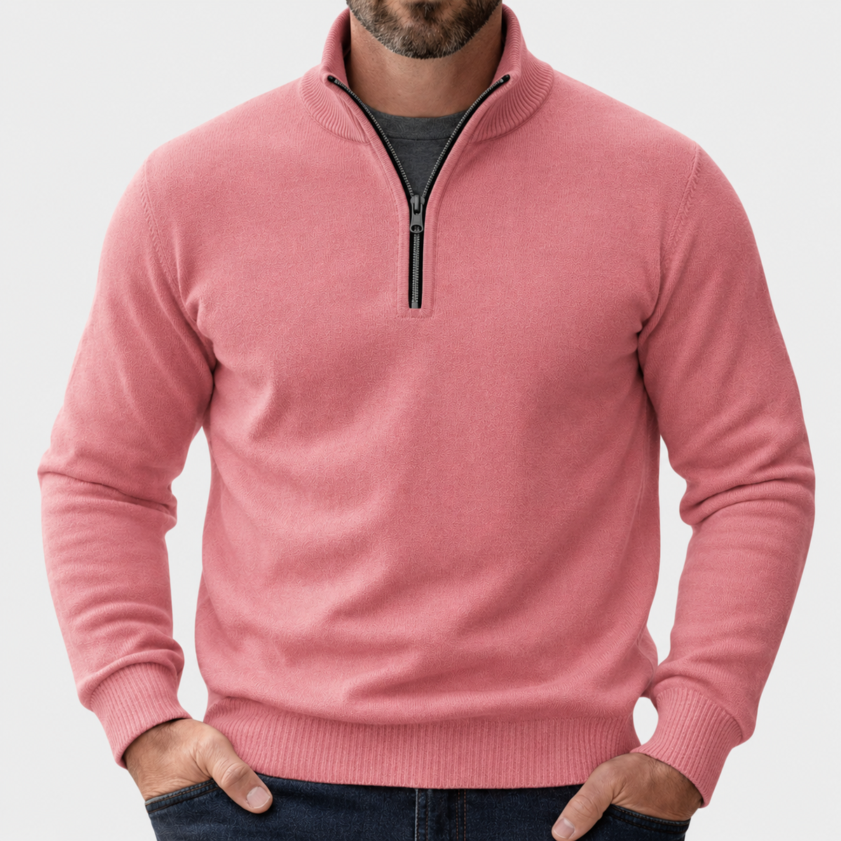 Men's Zip-Up Jumper | Relaxed Fit with Ribbed Trims | Lightweight Everyday Comfort
