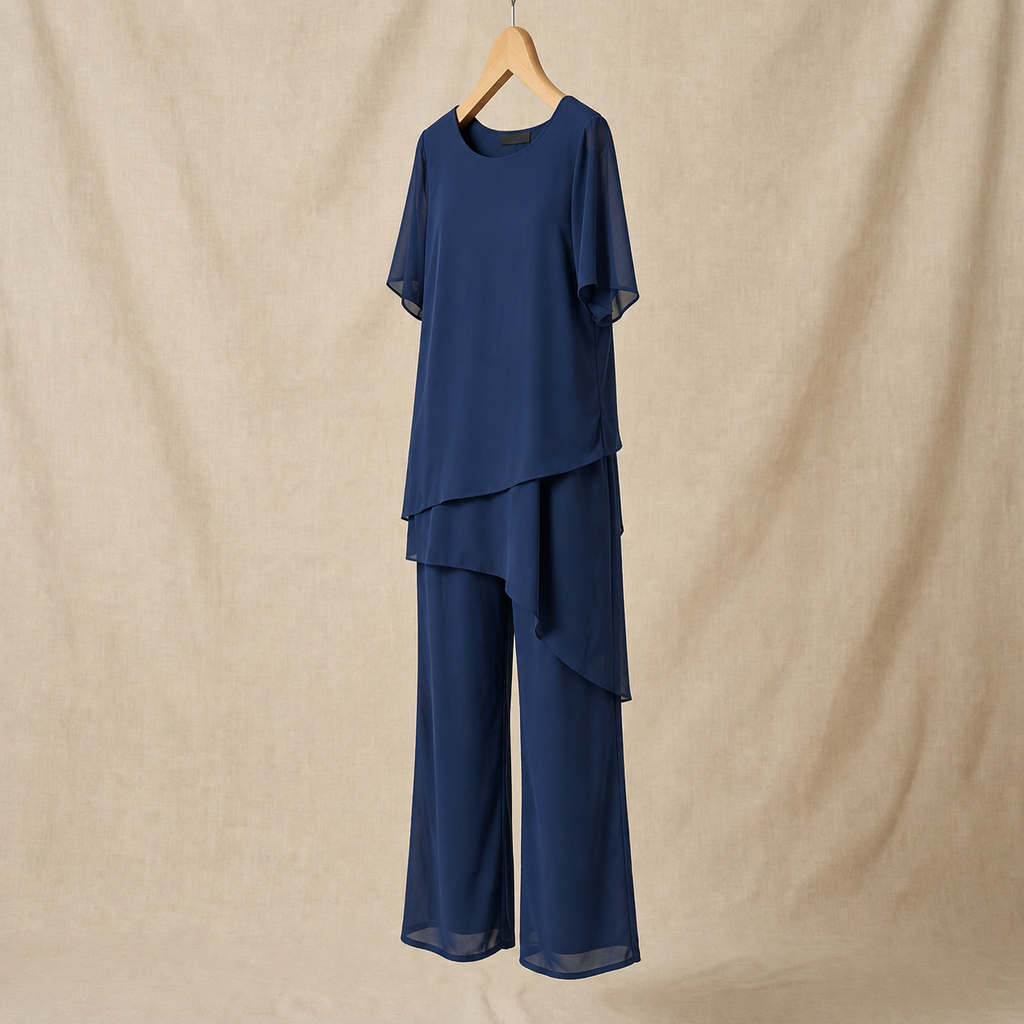 Women's Draped Layered Top and Wide-Leg Trousers Co-Ord Set | Tailored Fit