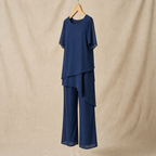 Women's Draped Layered Top and Wide-Leg Trousers Co-Ord Set | Tailored Fit
