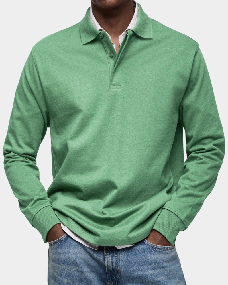 Men's Long Sleeve Polo Shirt | Button Placket | Ribbed Collar and Cuffs
