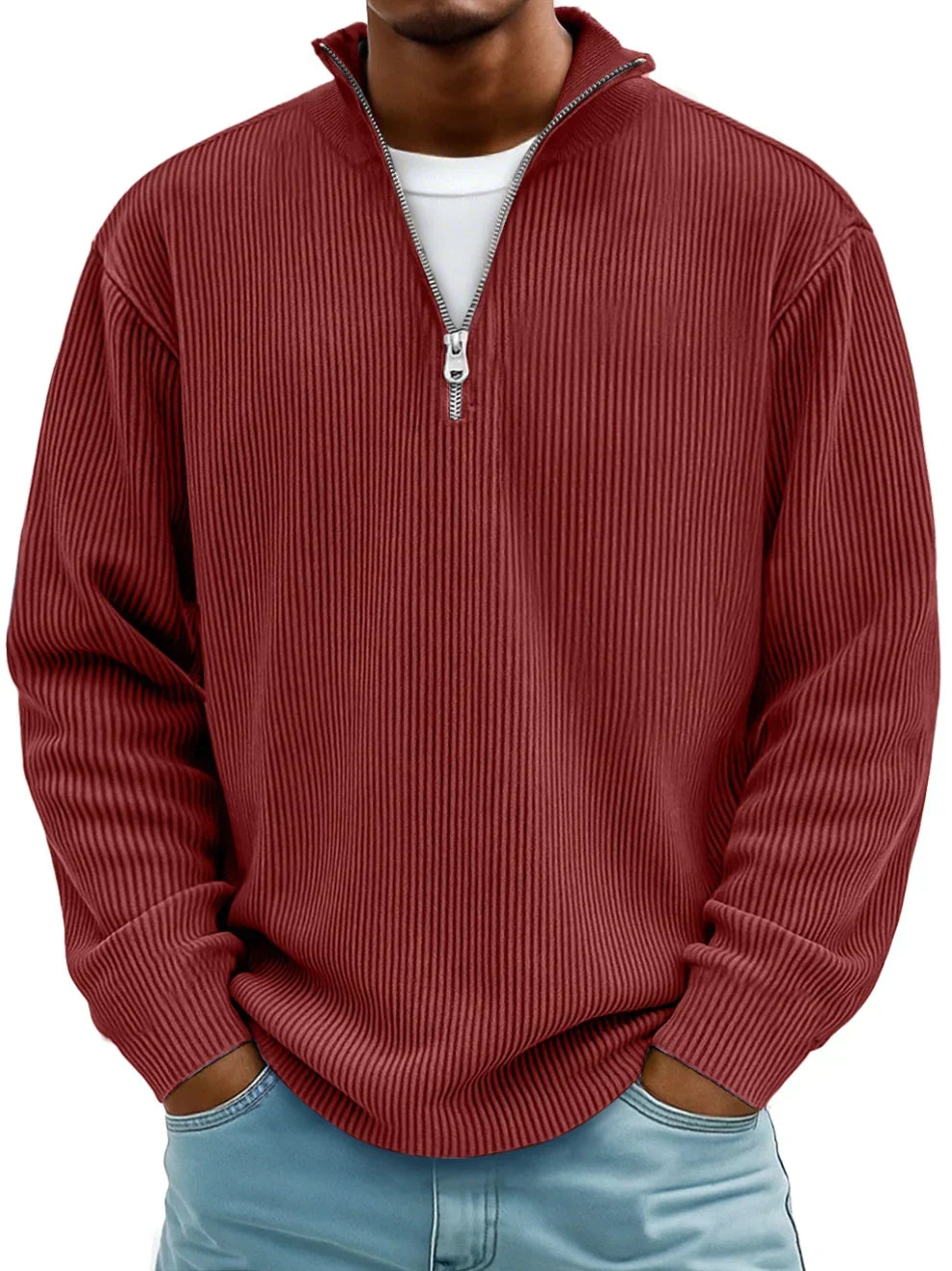 Men's Half-Zip Jumper | Structured Knit Texture | Relaxed, Shape-Retaining Fit