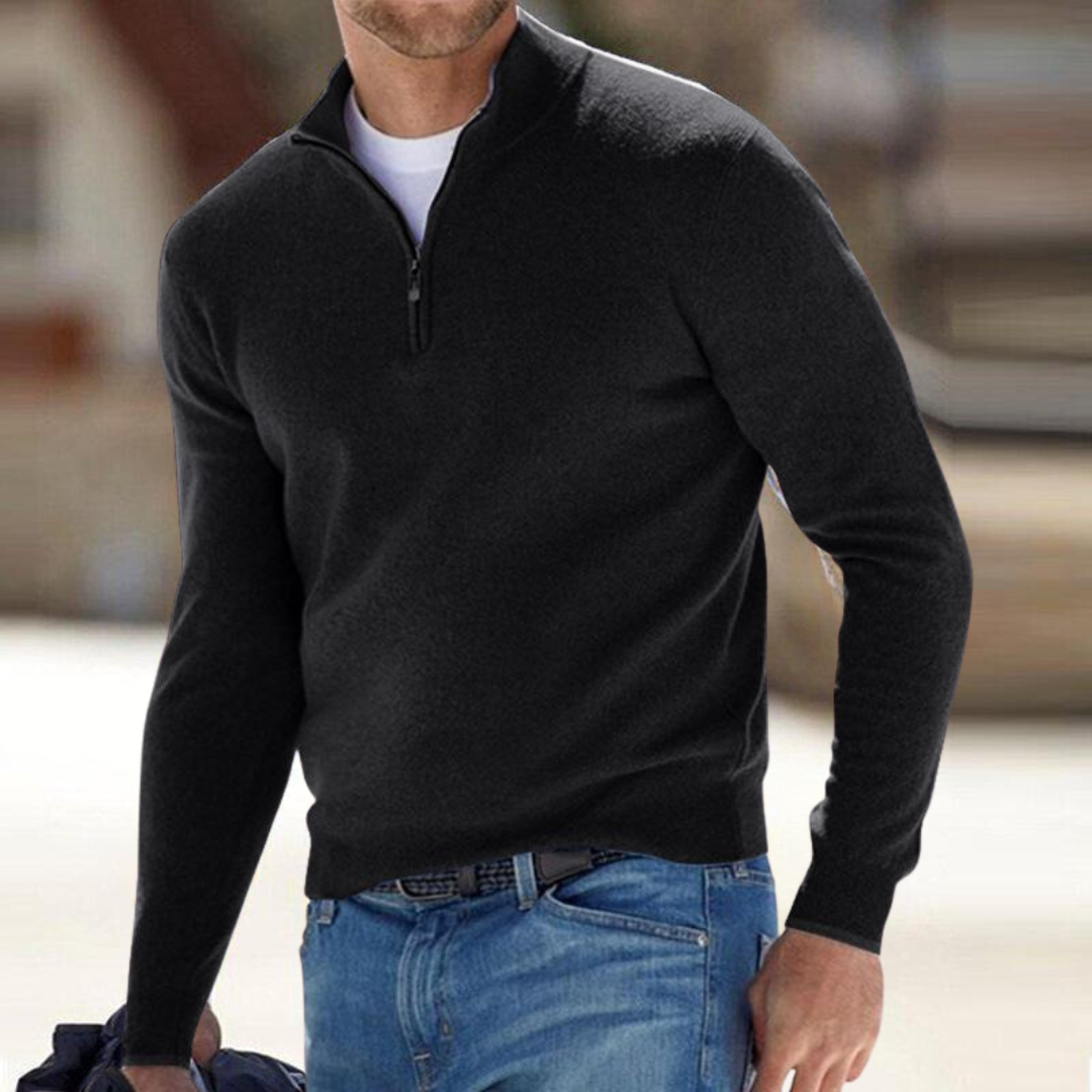 Men's Half-Zip Jumper | Ribbed Stand Collar | Regular Fit | Long Sleeves