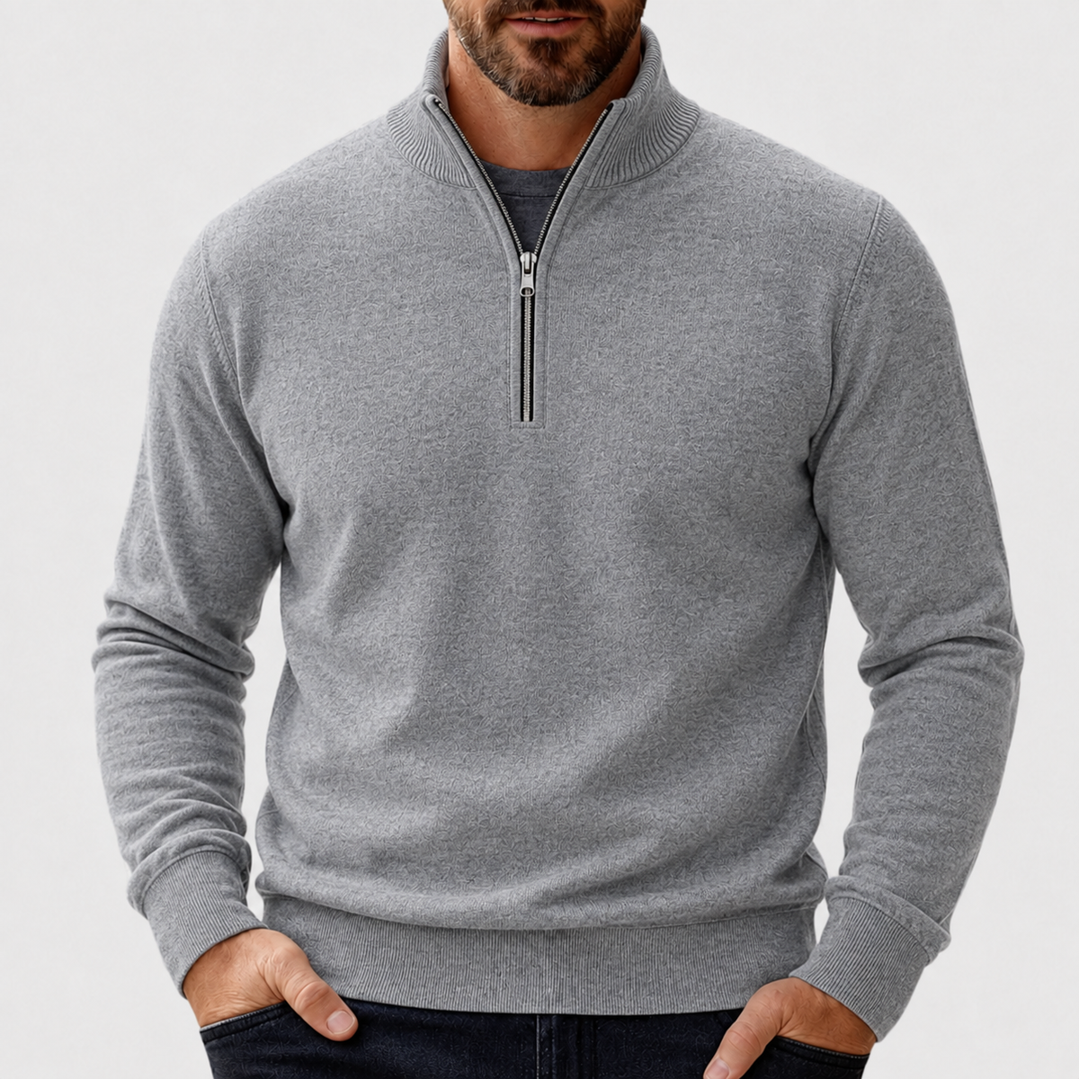Men's Zip-Up Jumper | Relaxed Fit with Ribbed Trims | Lightweight Everyday Comfort