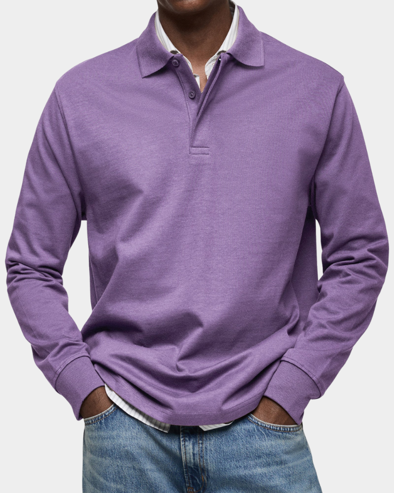Men's Long Sleeve Polo Shirt | Button Placket | Ribbed Collar and Cuffs