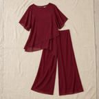 Women's Draped Layered Top and Wide-Leg Trousers Co-Ord Set | Tailored Fit