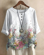Women's Bohemian Top | Relaxed Flowy Fit with Round Neckline | Elbow-Length Sleeves and Tie Detail