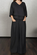 Women's Loungewear Two-Piece Set | Relaxed Fit Top | Flowing Wide-Leg Trousers
