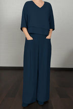 Women's Loungewear Two-Piece Set | Relaxed Fit Top | Flowing Wide-Leg Trousers