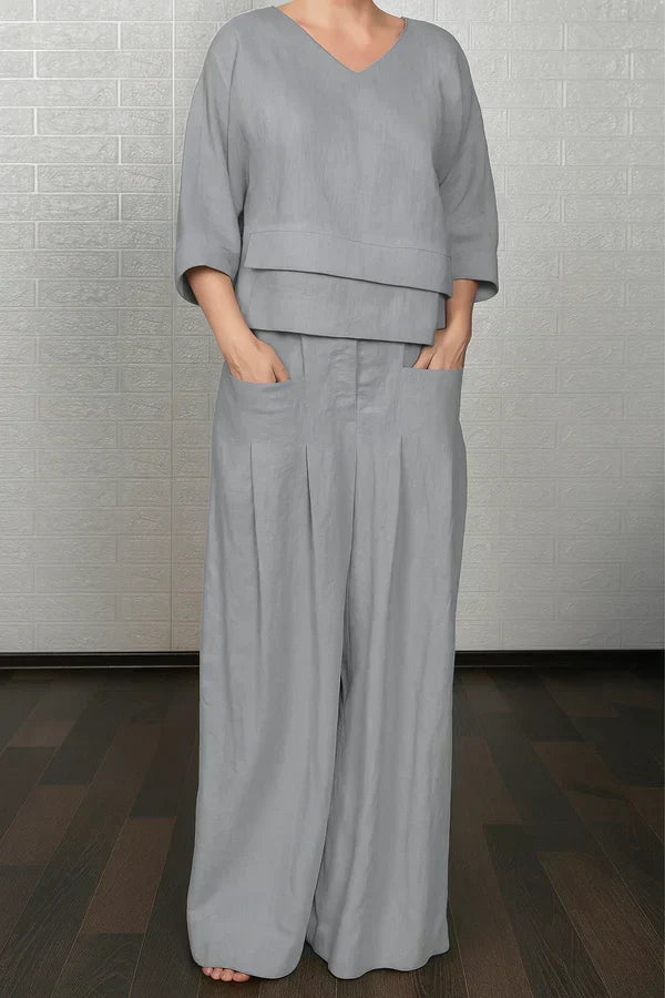 Women's Loungewear Two-Piece Set | Relaxed Fit Top | Flowing Wide-Leg Trousers