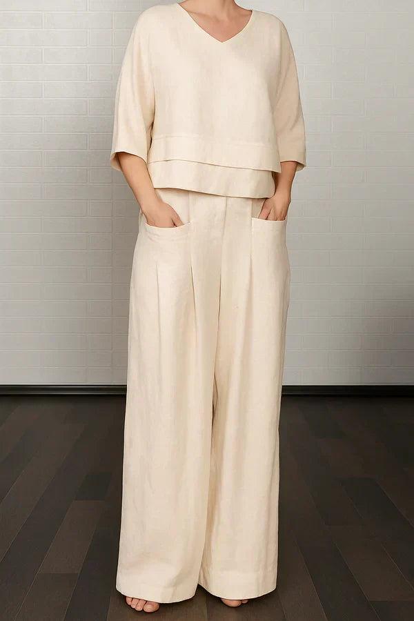Women's Loungewear Two-Piece Set | Relaxed Fit Top | Flowing Wide-Leg Trousers