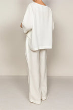 Women's Loungewear Two-Piece Set | Relaxed Fit Top | Flowing Wide-Leg Trousers