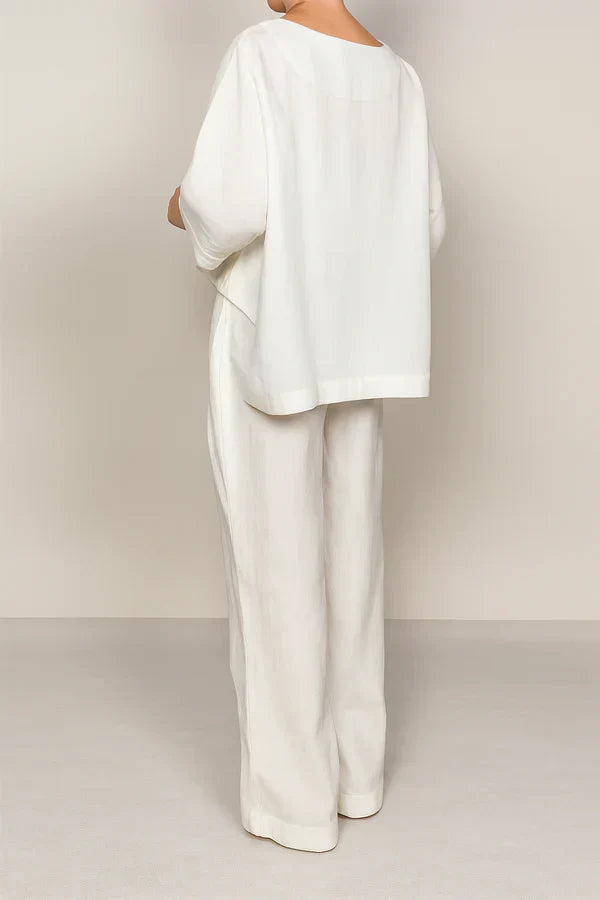 Women's Loungewear Two-Piece Set | Relaxed Fit Top | Flowing Wide-Leg Trousers