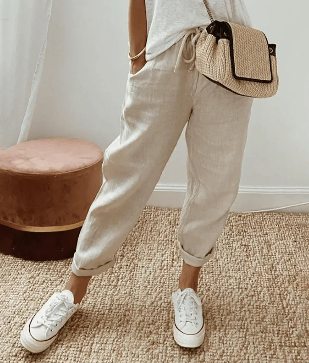 Women's Comfortable Tunnel-Waist Trousers | Elasticated Waistband | Tapered Leg Fit