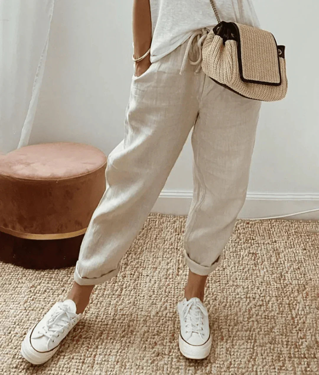 Women's Comfortable Tunnel-Waist Trousers | Elasticated Waistband | Tapered Leg Fit