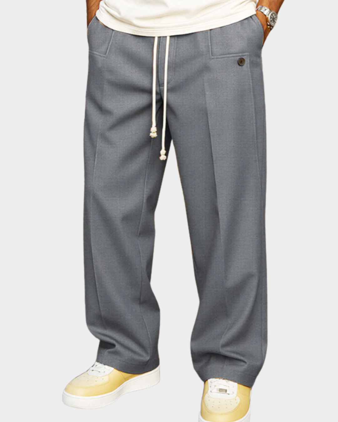 Men's Drawstring Trousers | Slim Tapered Fit | Elasticated Waistband Detail