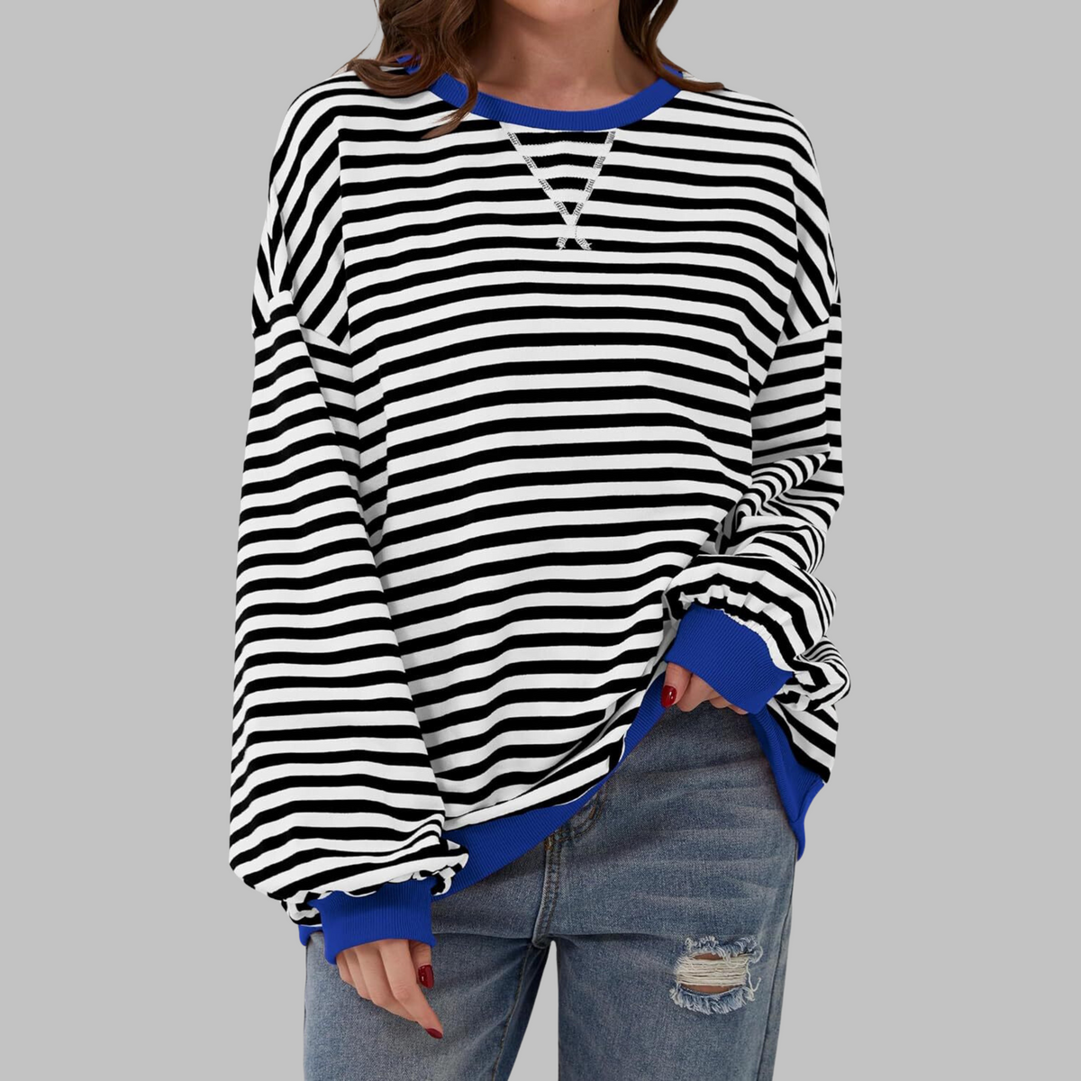 Women's Oversize Sweatshirt | Retro Stripe Print | Relaxed Drop-Shoulder Fit