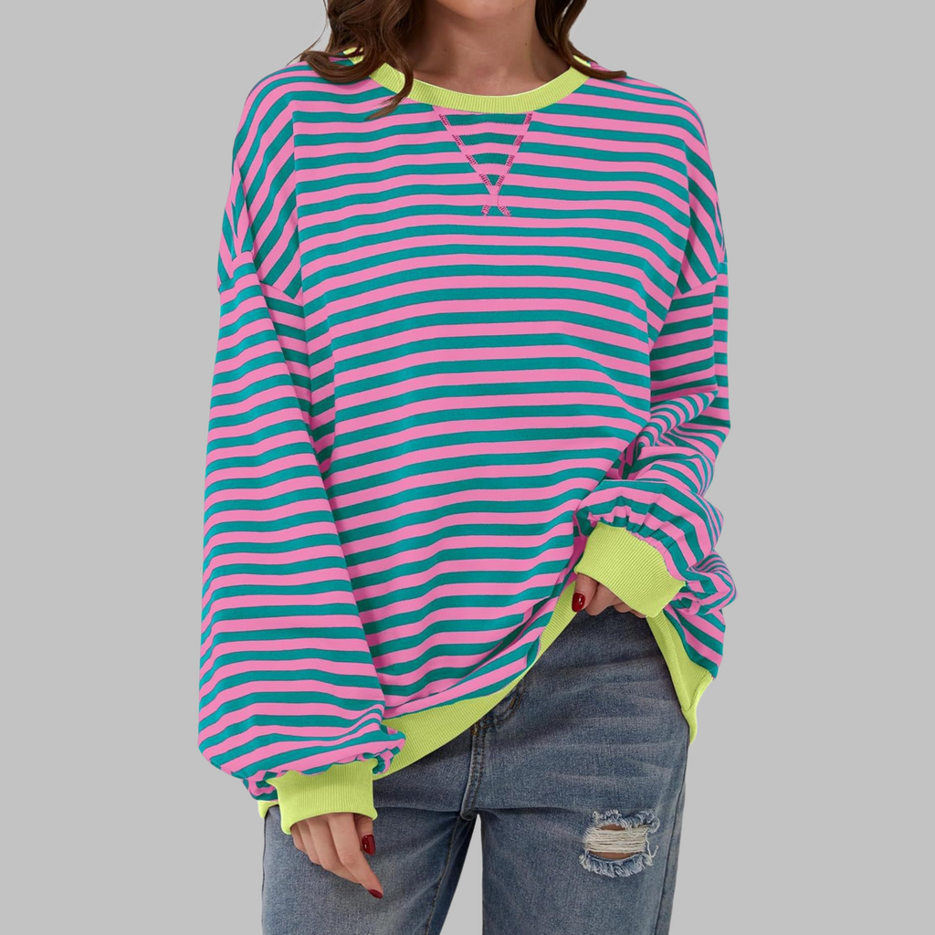 Women's Oversize Sweatshirt | Retro Stripe Print | Relaxed Drop-Shoulder Fit