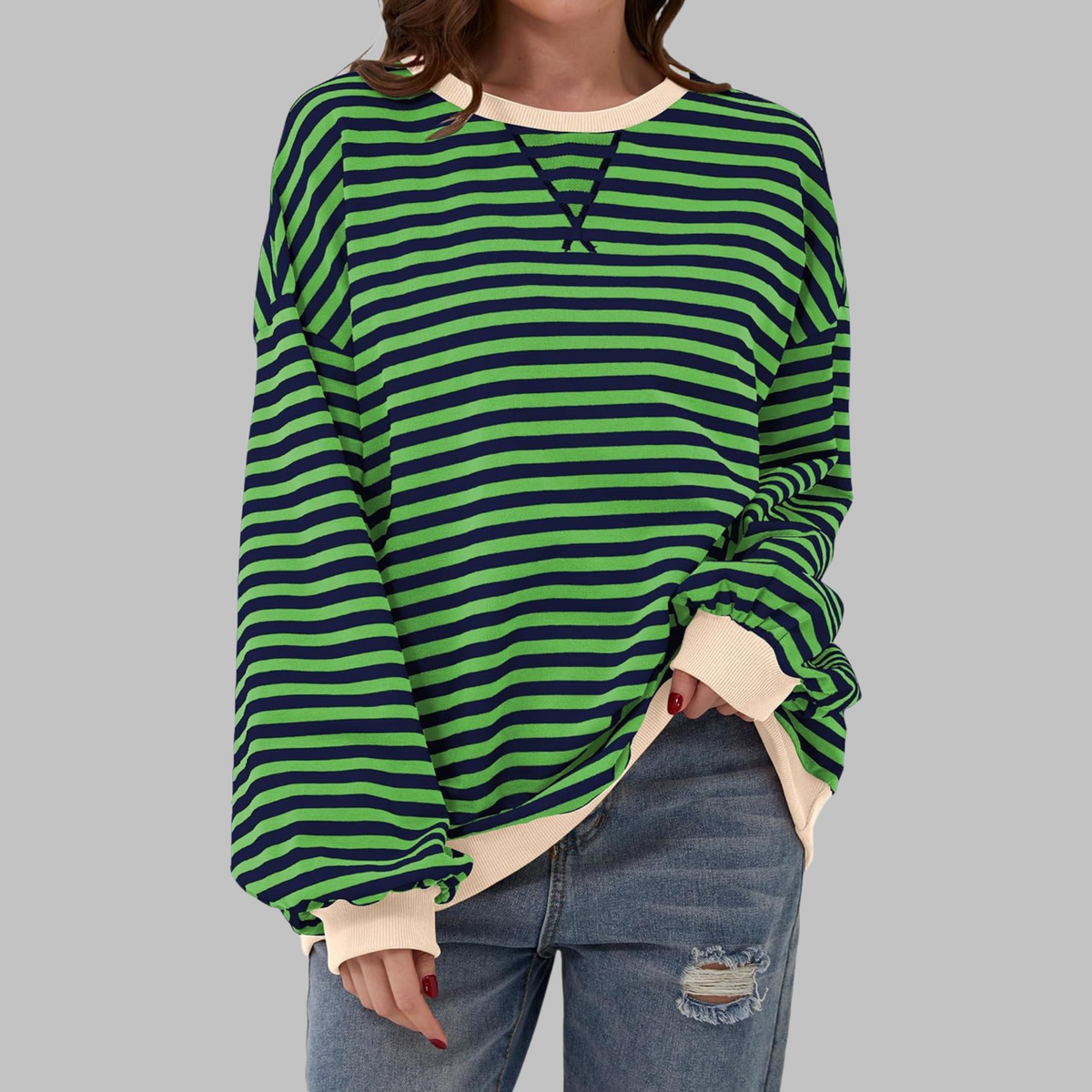 Women's Oversize Sweatshirt | Retro Stripe Print | Relaxed Drop-Shoulder Fit