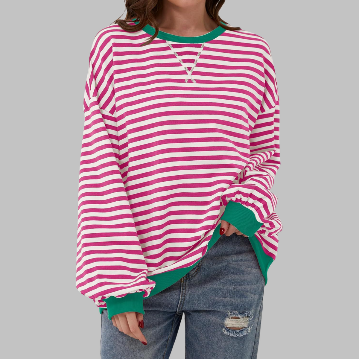 Women's Oversize Sweatshirt | Retro Stripe Print | Relaxed Drop-Shoulder Fit