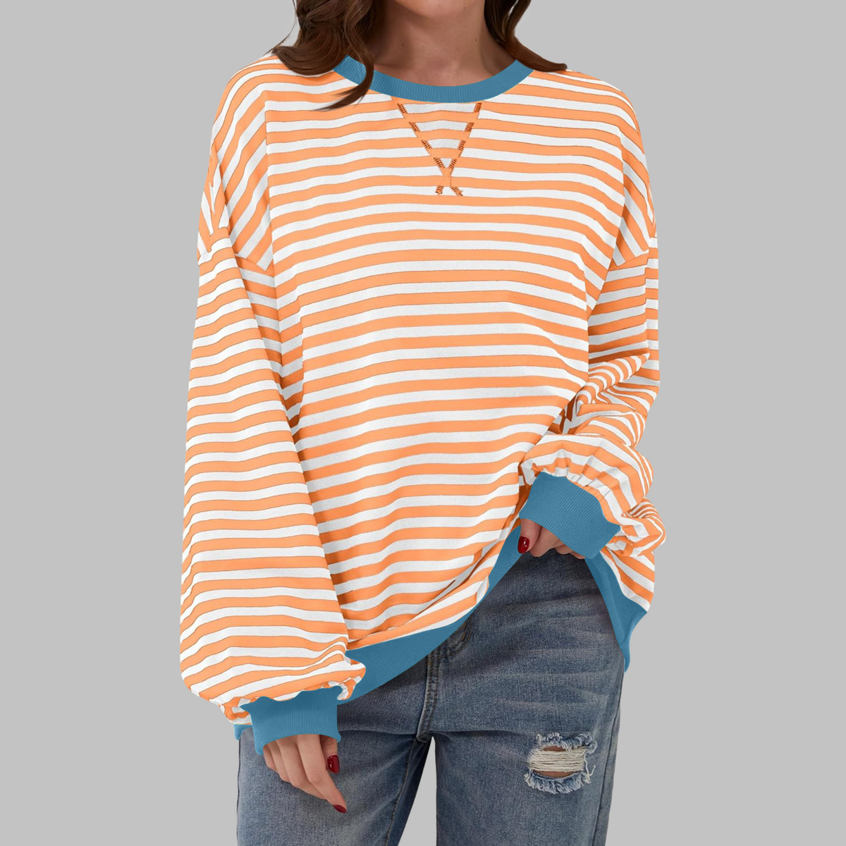 Women's Oversize Sweatshirt | Retro Stripe Print | Relaxed Drop-Shoulder Fit