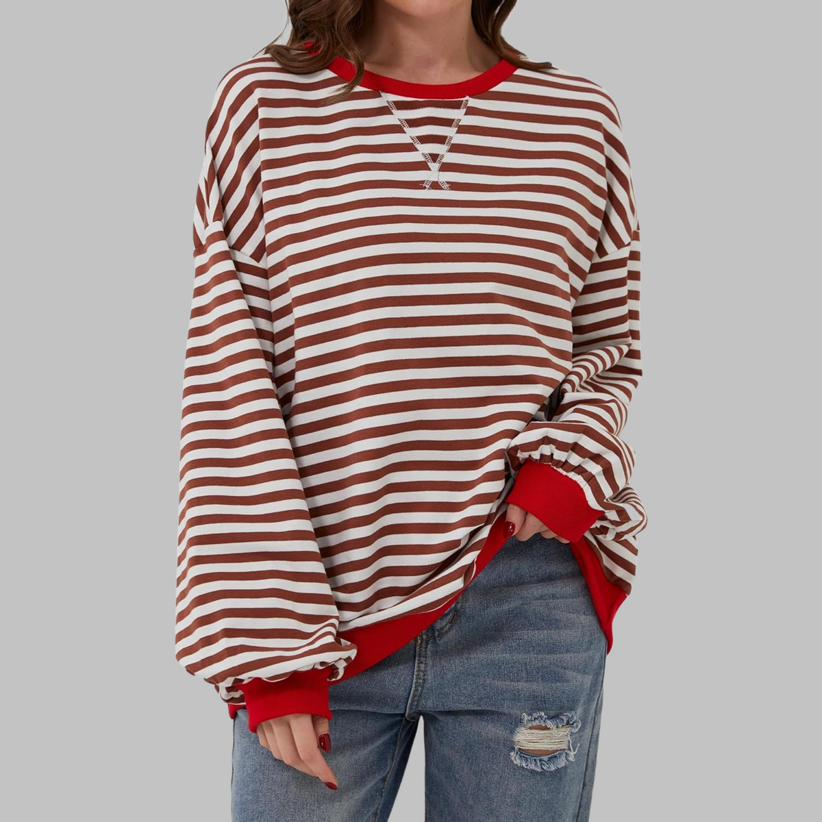 Women's Oversize Sweatshirt | Retro Stripe Print | Relaxed Drop-Shoulder Fit