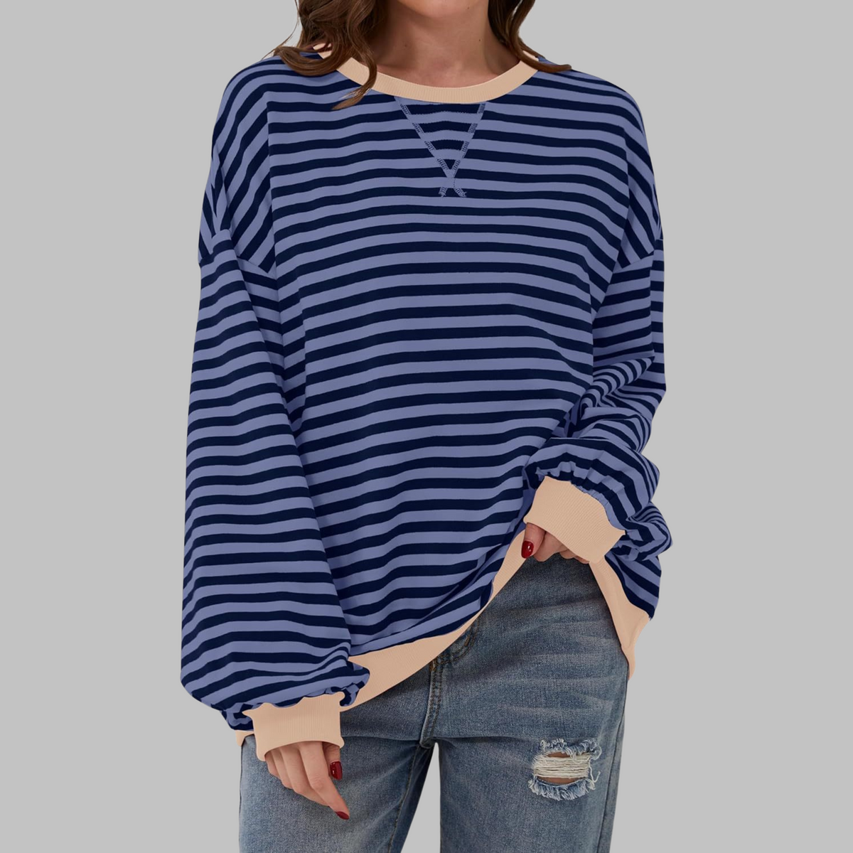 Women's Oversize Sweatshirt | Retro Stripe Print | Relaxed Drop-Shoulder Fit