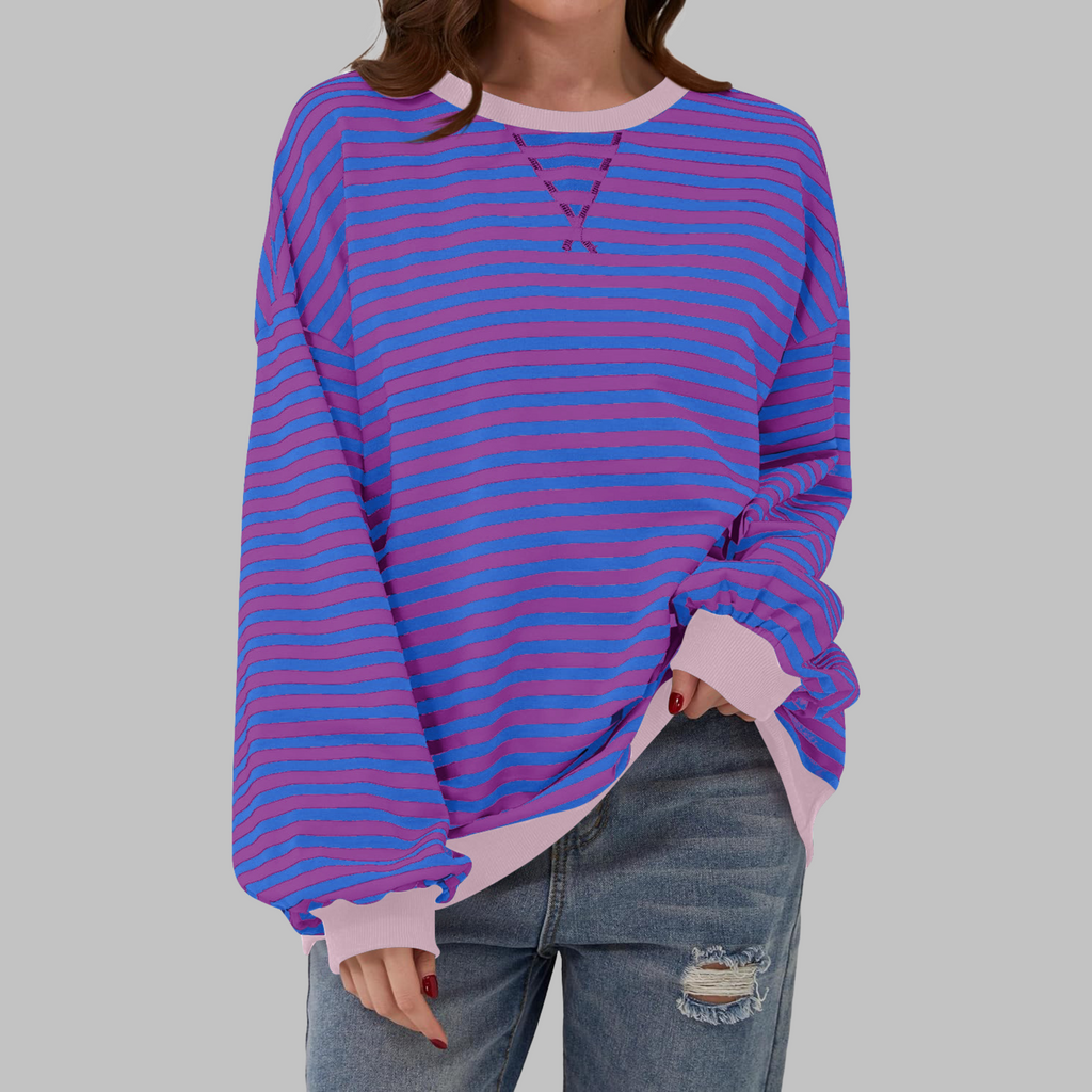 Women's Oversize Sweatshirt | Retro Stripe Print | Relaxed Drop-Shoulder Fit