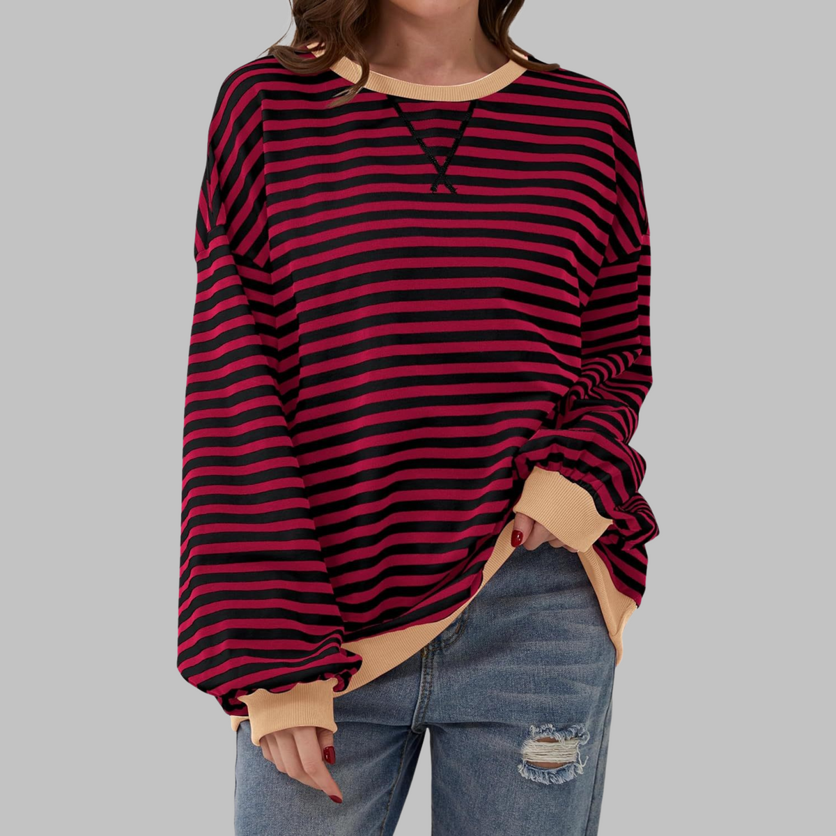 Women's Oversize Sweatshirt | Retro Stripe Print | Relaxed Drop-Shoulder Fit