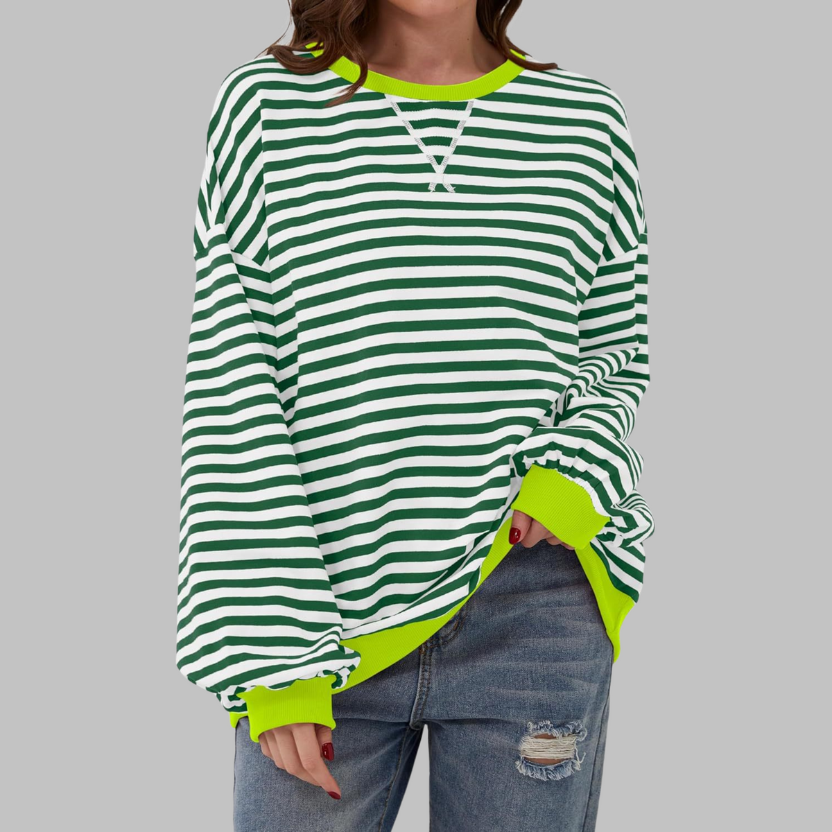 Women's Oversize Sweatshirt | Retro Stripe Print | Relaxed Drop-Shoulder Fit