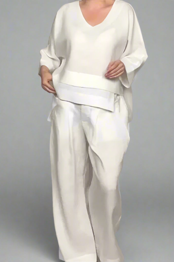 Women's Loungewear Two-Piece Set | Relaxed Fit Top | Flowing Wide-Leg Trousers