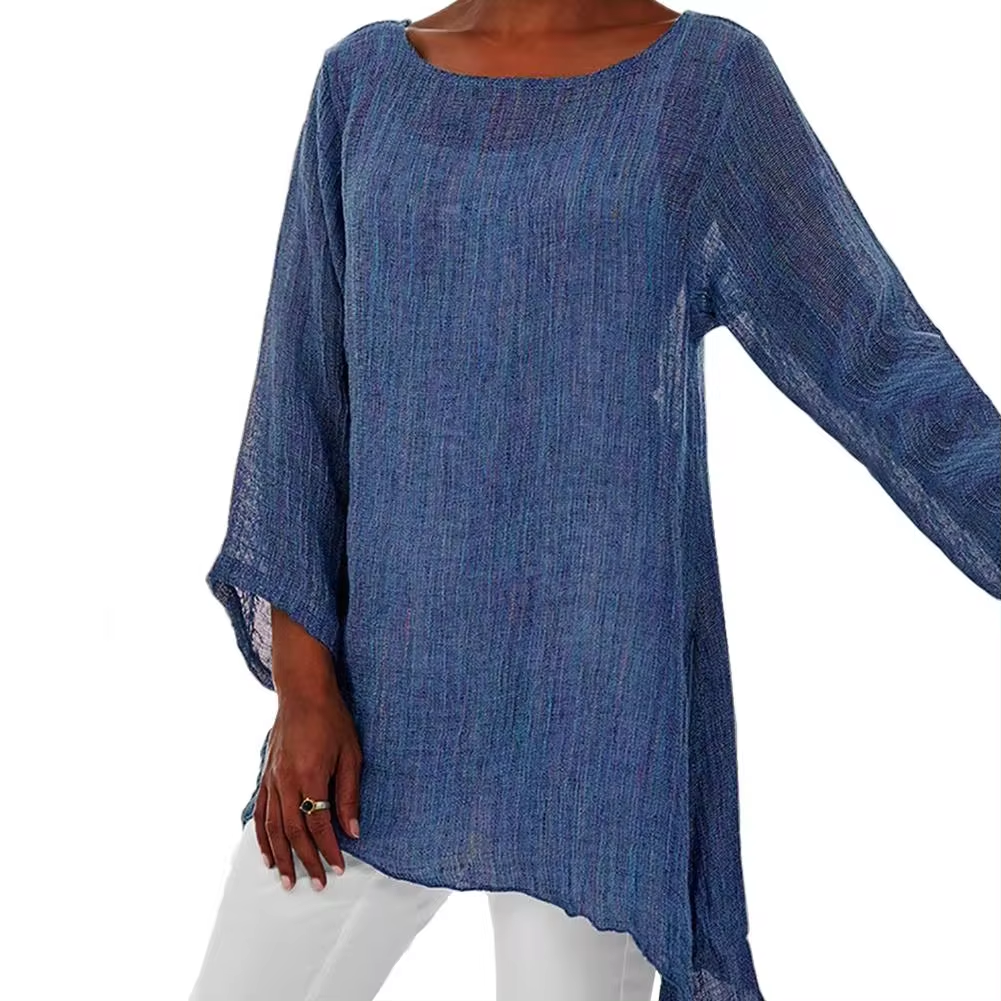 Women's Airy Long-Sleeve Top | Round Neckline | Relaxed Flowing Silhouette