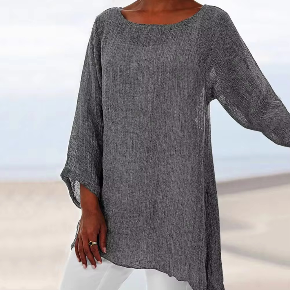 Women's Airy Long-Sleeve Top | Round Neckline | Relaxed Flowing Silhouette