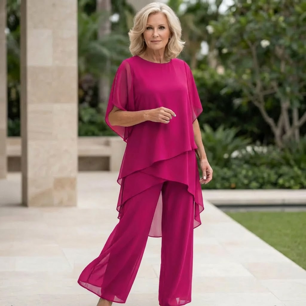 Women's Draped Layered Top and Wide-Leg Trousers Co-Ord Set | Tailored Fit