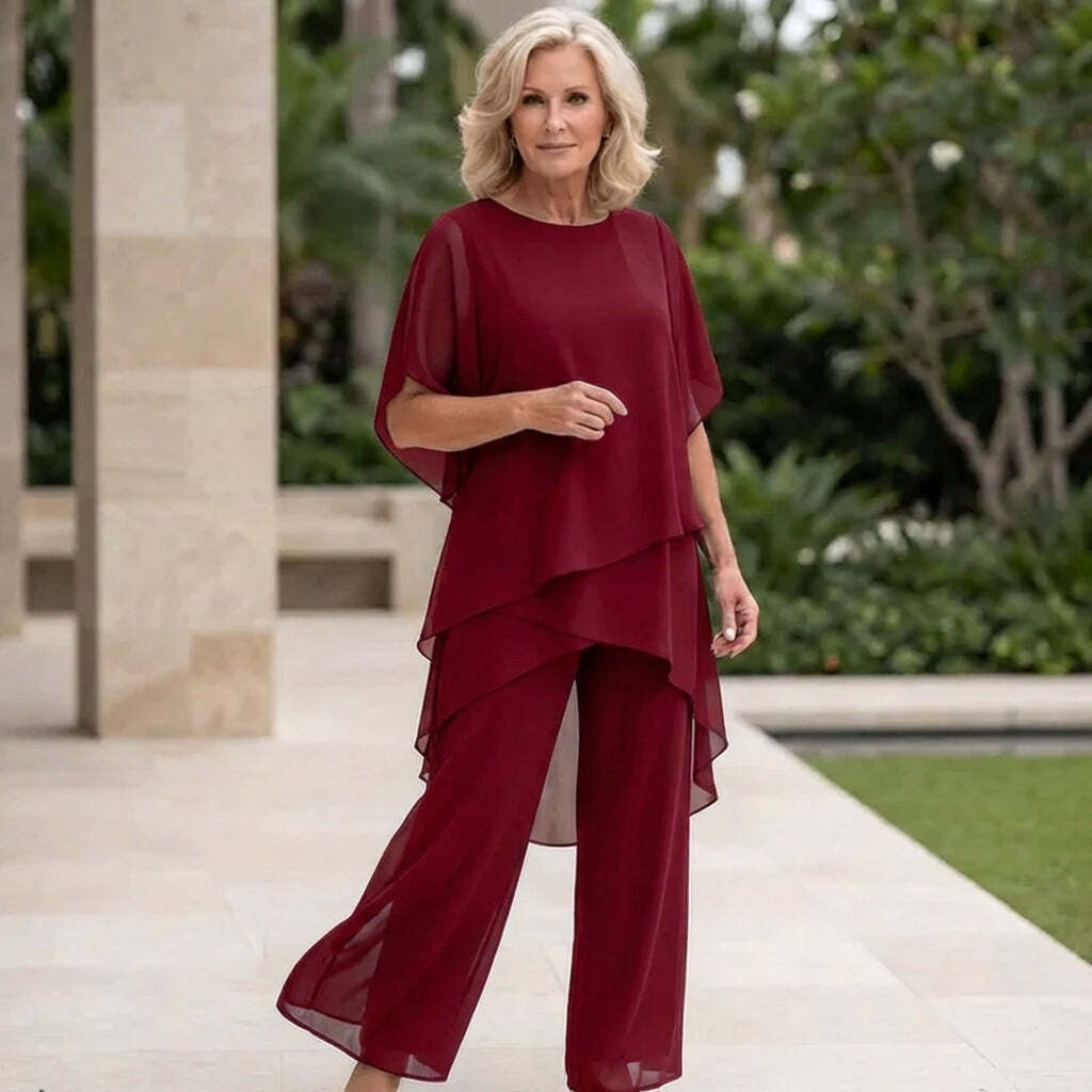 Women's Draped Layered Top and Wide-Leg Trousers Co-Ord Set | Tailored Fit