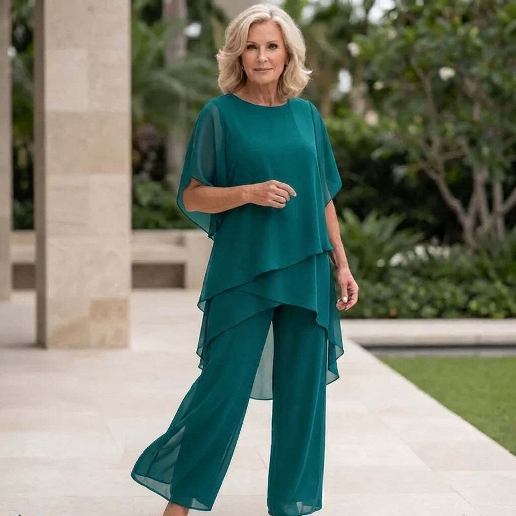 Women's Draped Layered Top and Wide-Leg Trousers Co-Ord Set | Tailored Fit