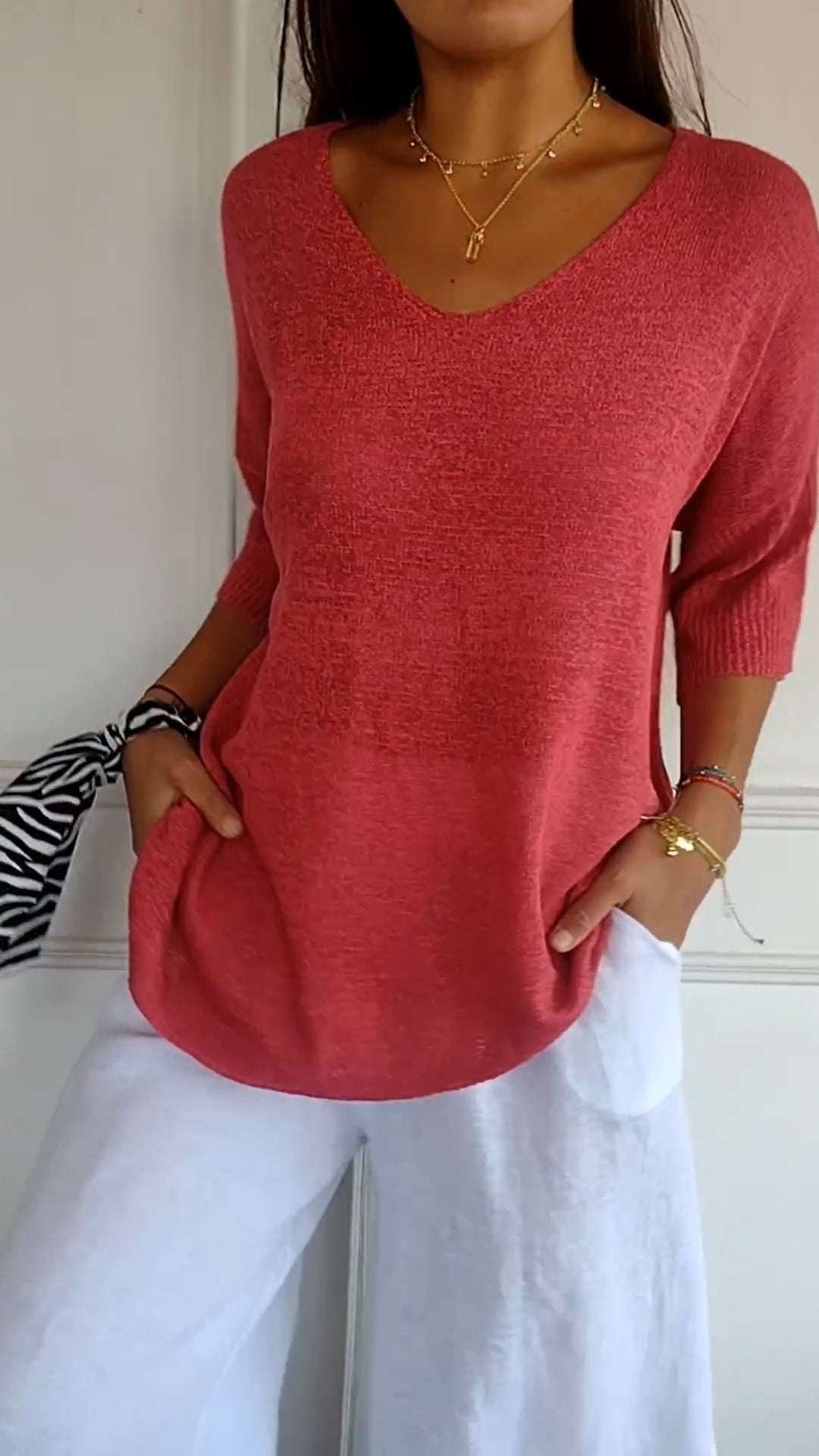Women's V-Neck Top | Relaxed Fit | Wrinkle-Free Fabric for Effortless Everyday Style