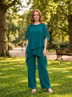 Women's Draped Layered Top and Wide-Leg Trousers Co-Ord Set | Tailored Fit