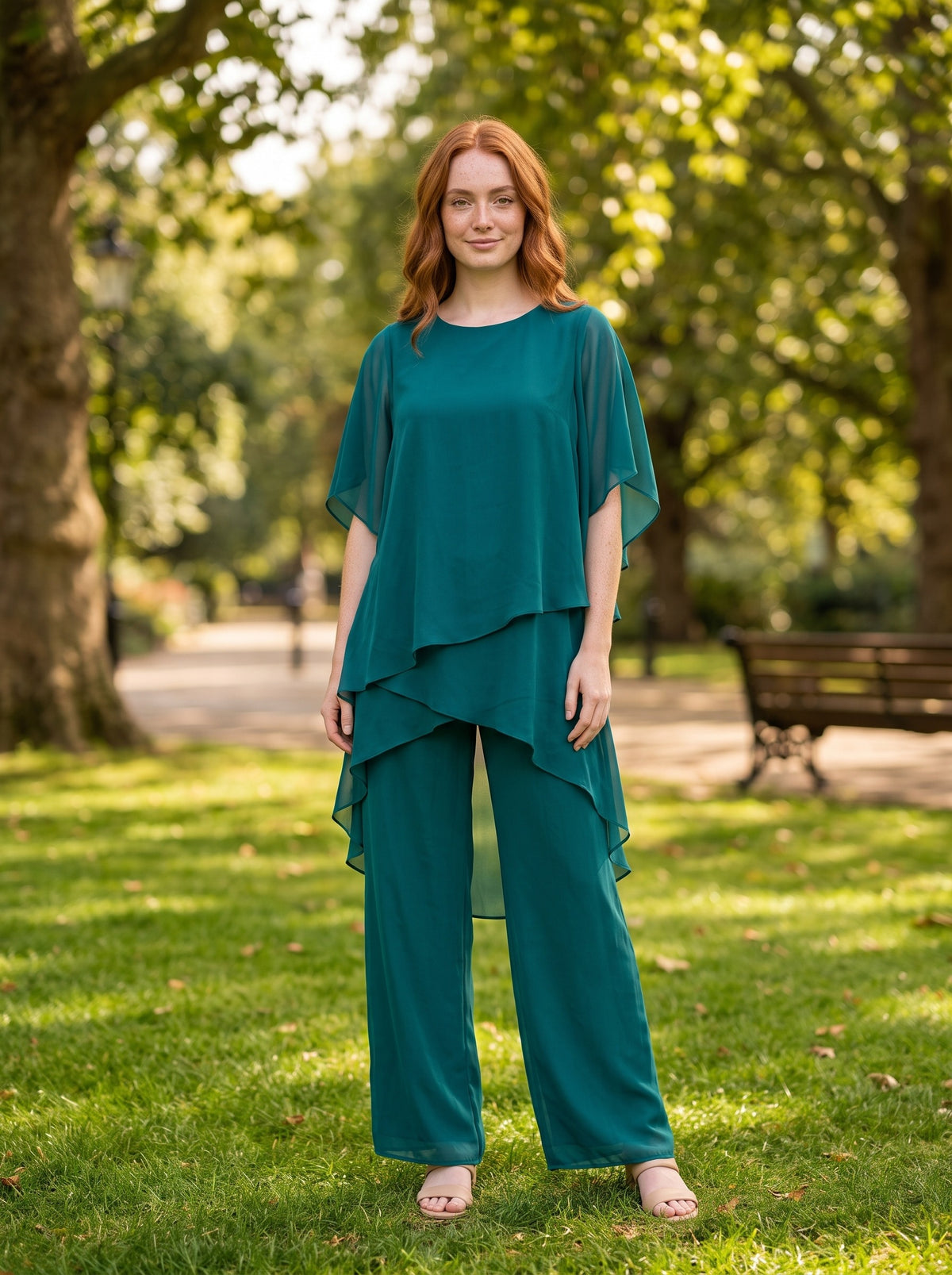Women's Draped Layered Top and Wide-Leg Trousers Co-Ord Set | Tailored Fit