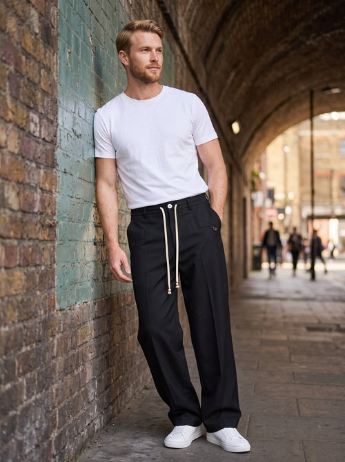 Men's Drawstring Trousers | Slim Tapered Fit | Elasticated Waistband Detail