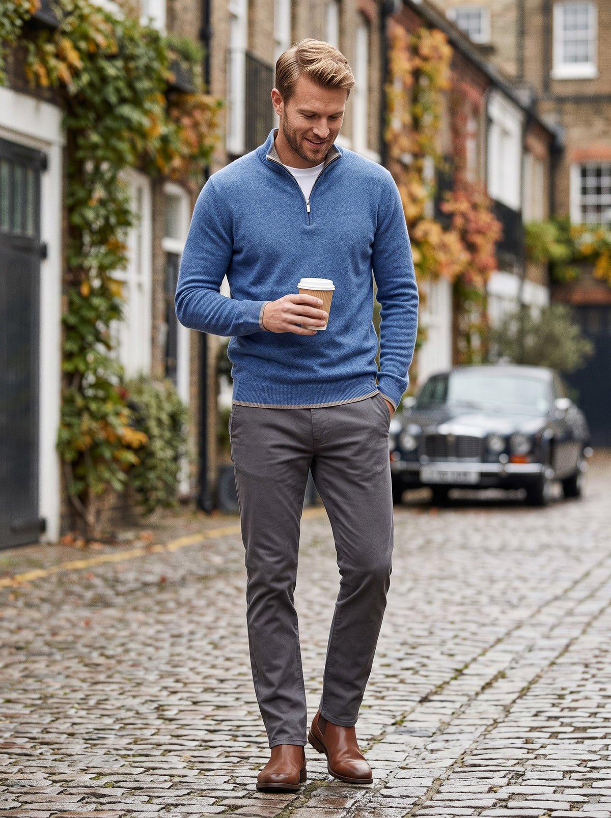 Men's Half-Zip Jumper | Ribbed Stand Collar | Regular Fit | Long Sleeves