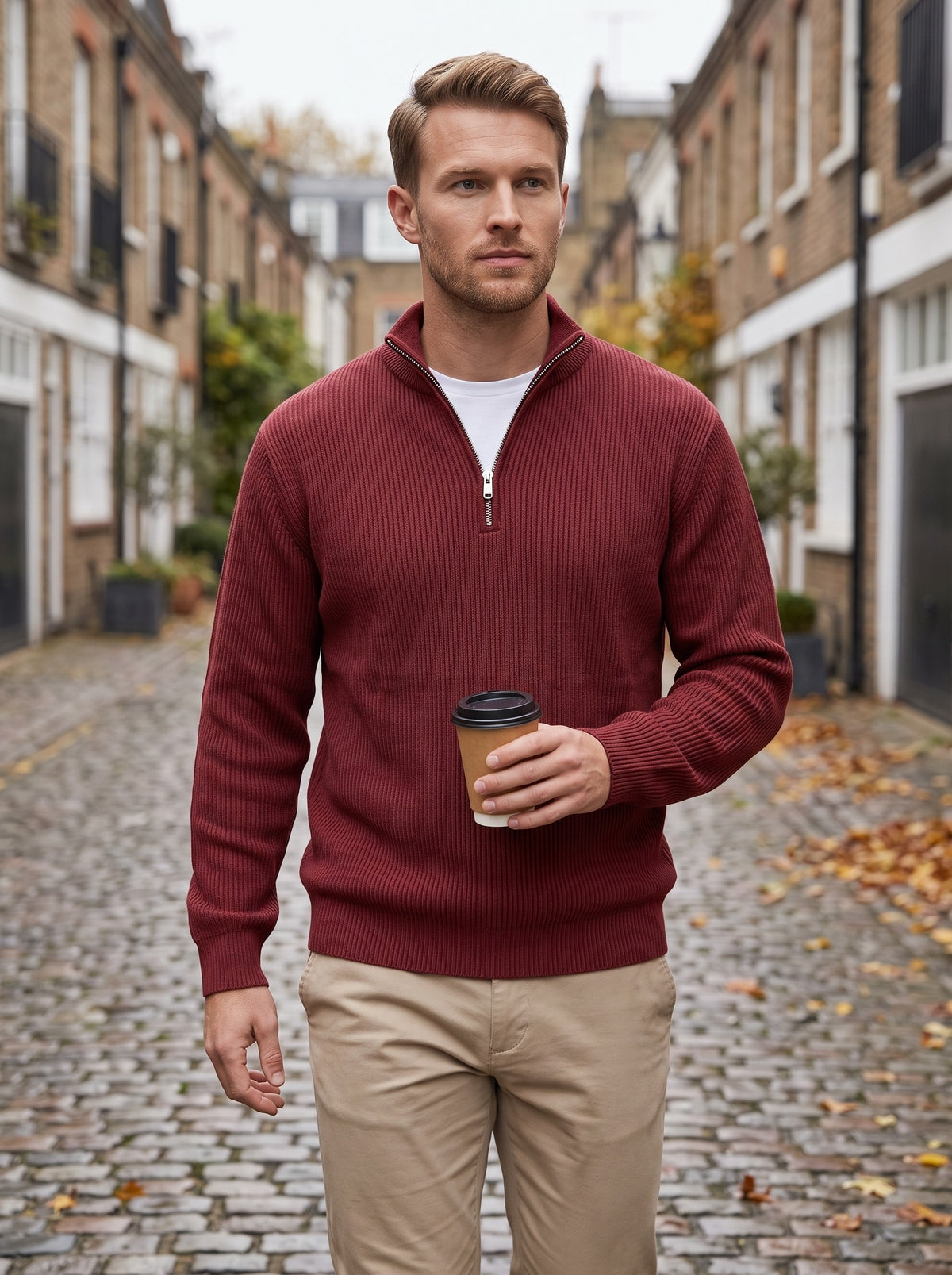 Men's Half-Zip Jumper | Structured Knit Texture | Relaxed, Shape-Retaining Fit