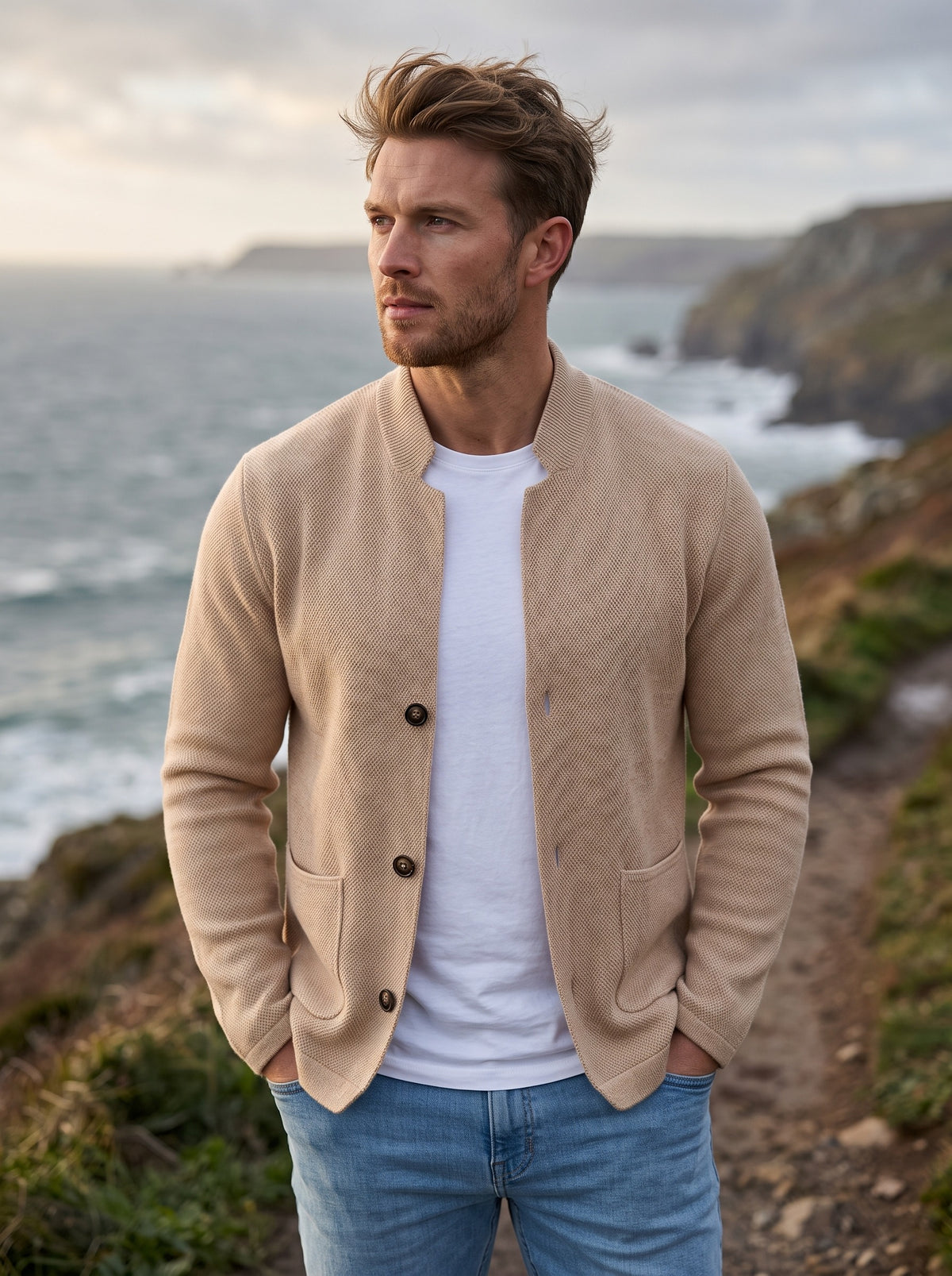 Men's Textured Cardigan | Button-Front Closure | Relaxed Fit for Everyday Layering