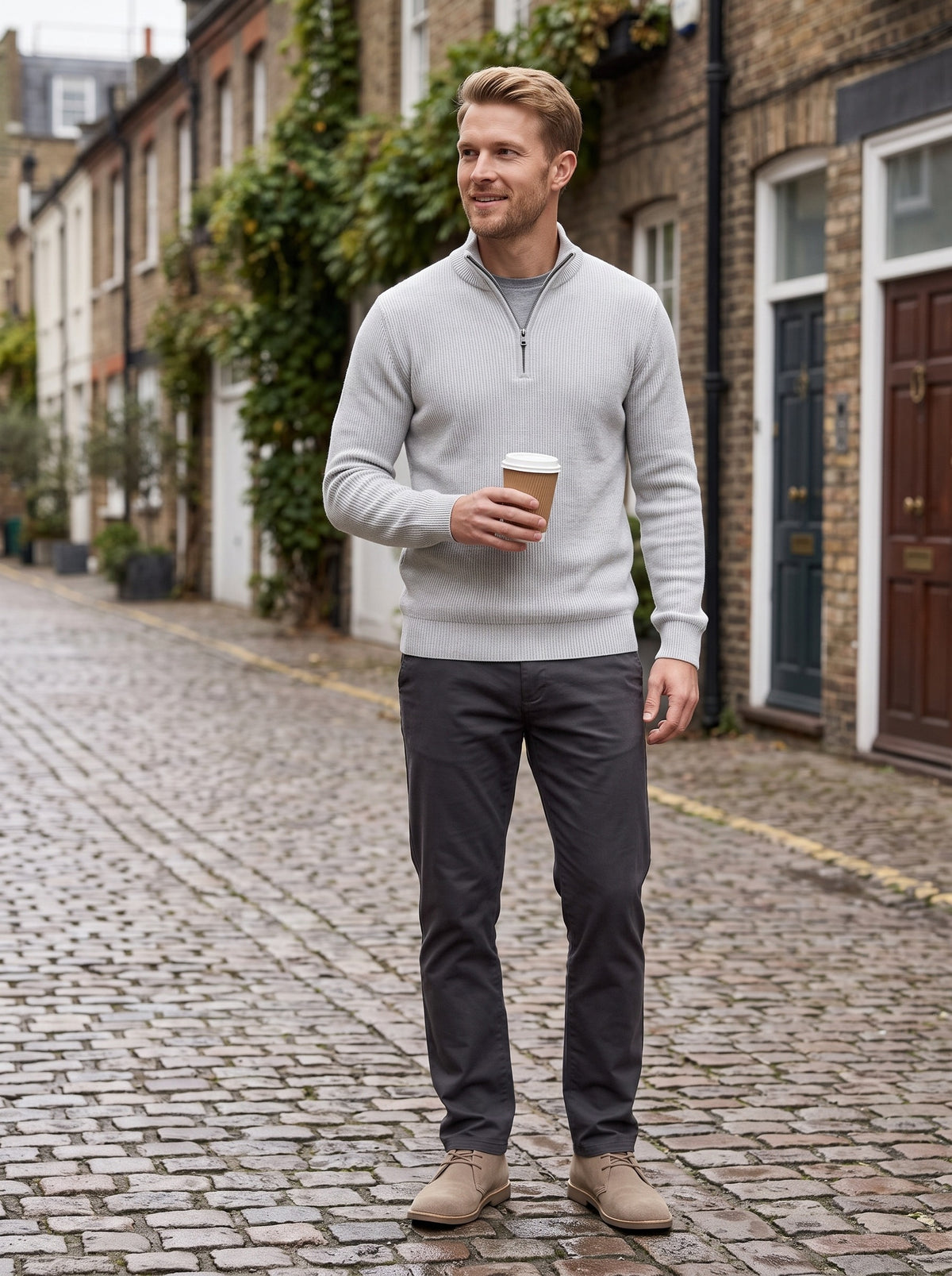 Men's Zip-Up Jumper | Relaxed Fit with Ribbed Trims | Lightweight Everyday Comfort