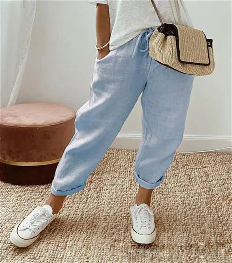 Women's Comfortable Tunnel-Waist Trousers | Elasticated Waistband | Tapered Leg Fit
