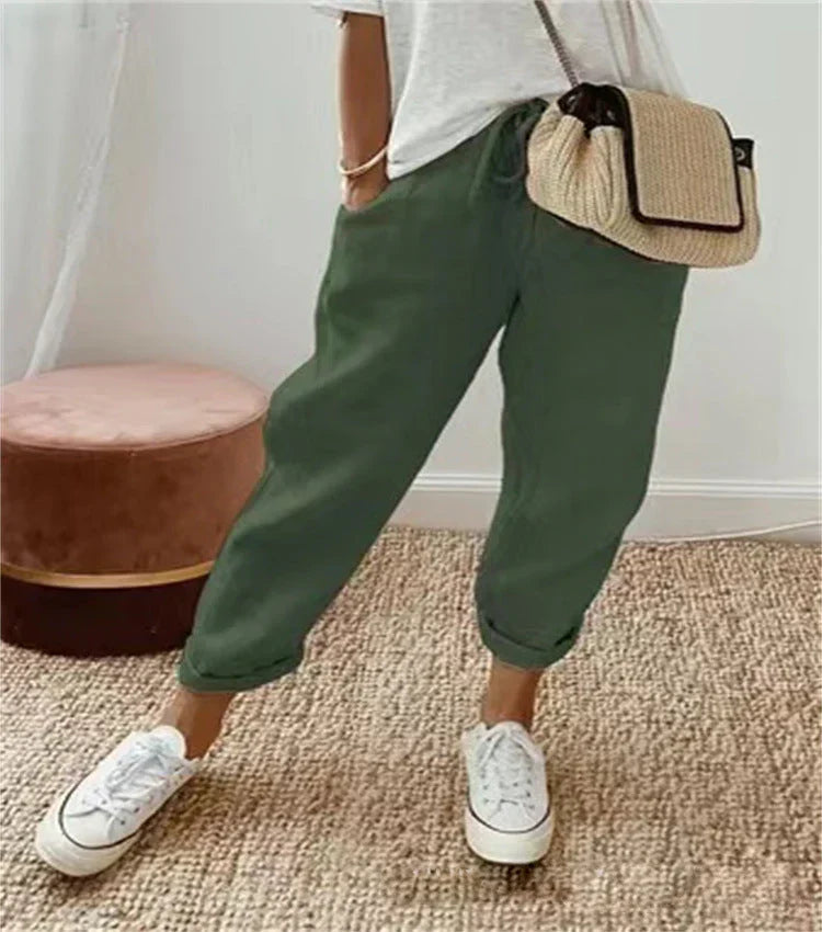Women's Comfortable Tunnel-Waist Trousers | Elasticated Waistband | Tapered Leg Fit