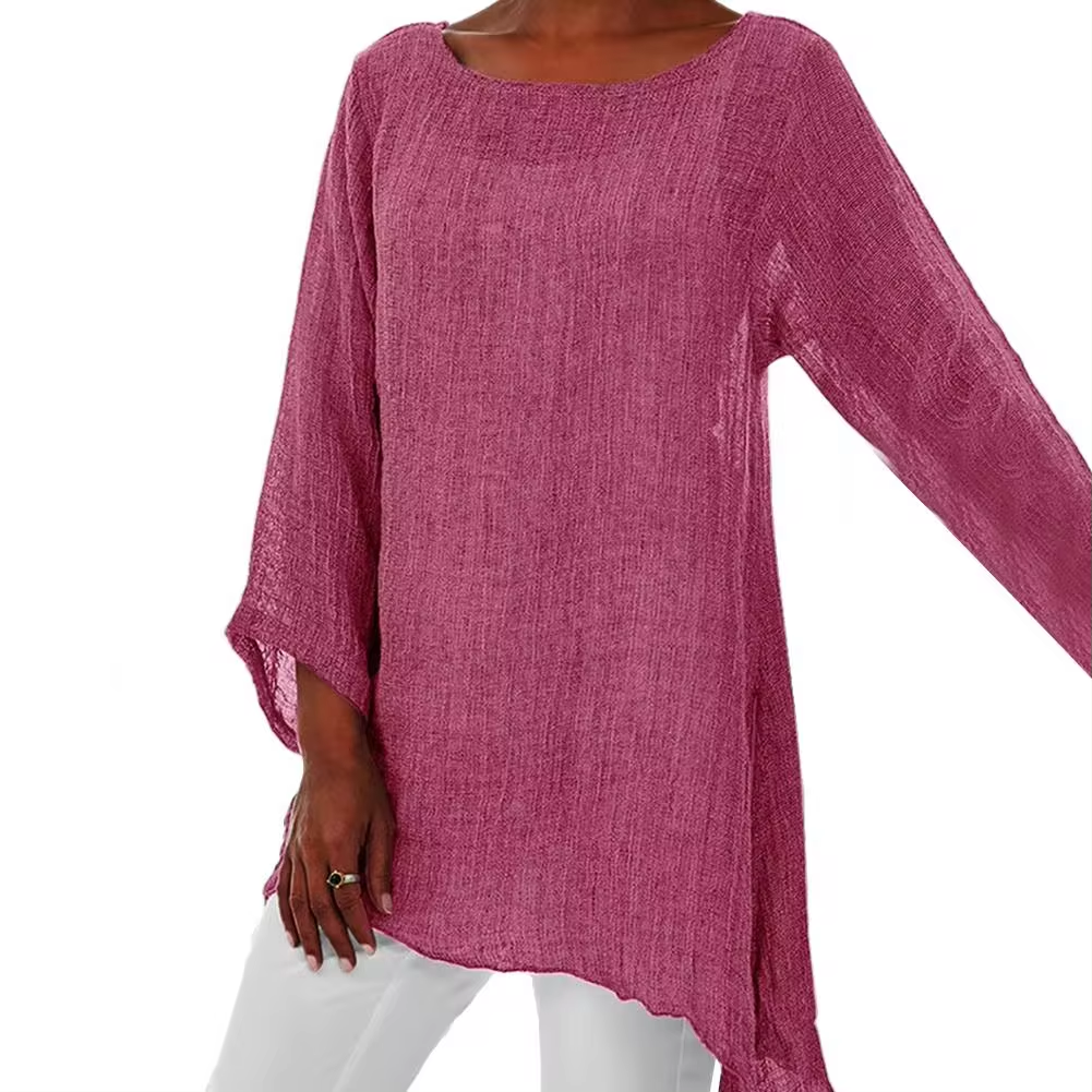 Women's Airy Long-Sleeve Top | Round Neckline | Relaxed Flowing Silhouette